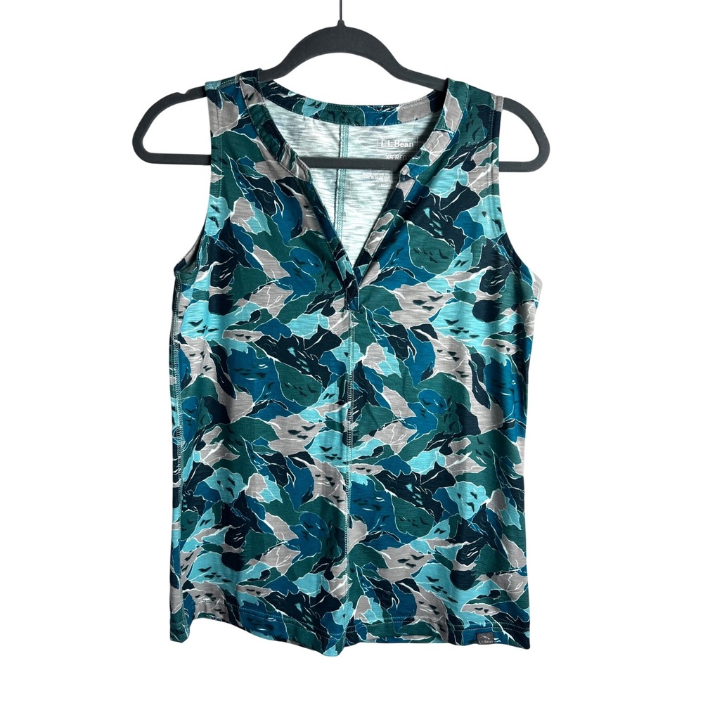 L.L. Bean Floral Print Split Neck Top Size XS Sleeveless Outdoors Active